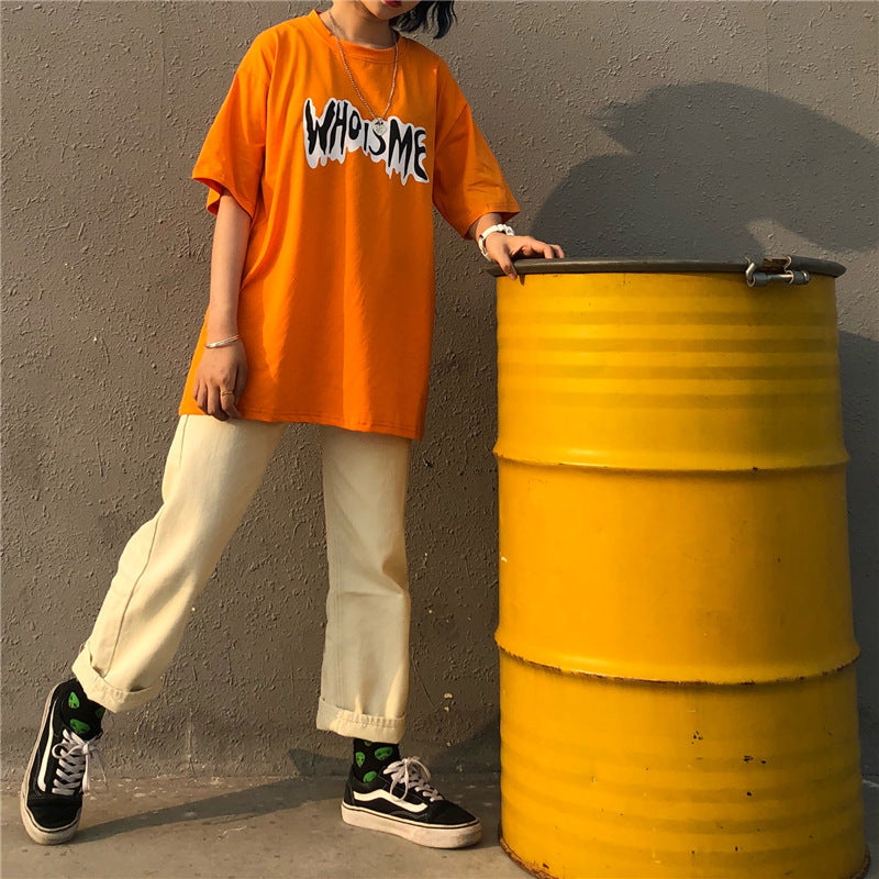 Men's Orange Letter & Figure Print Tee