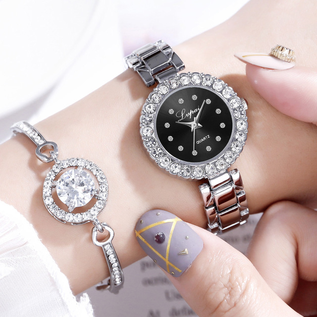 Women's Quartz Bangle Bracelet Watch Set