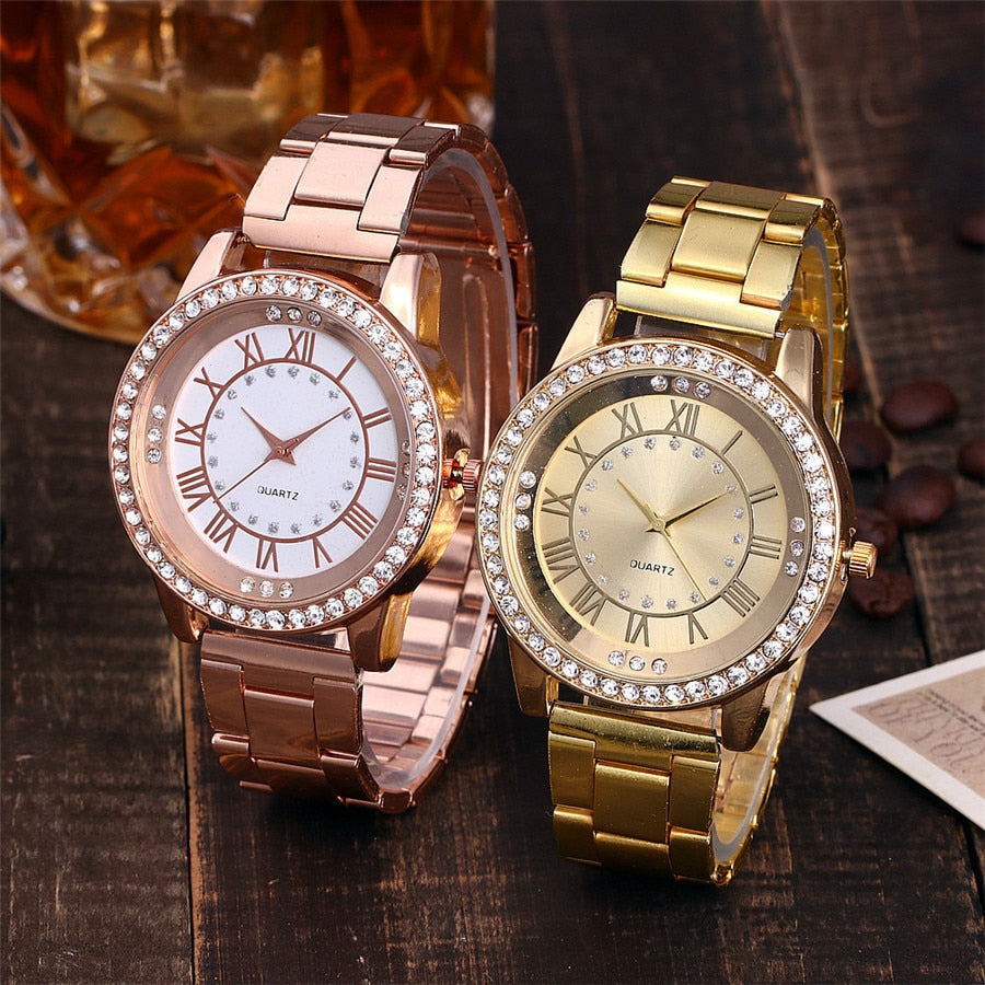 Vansvar Rose Gold Rhinestone Dress Watch