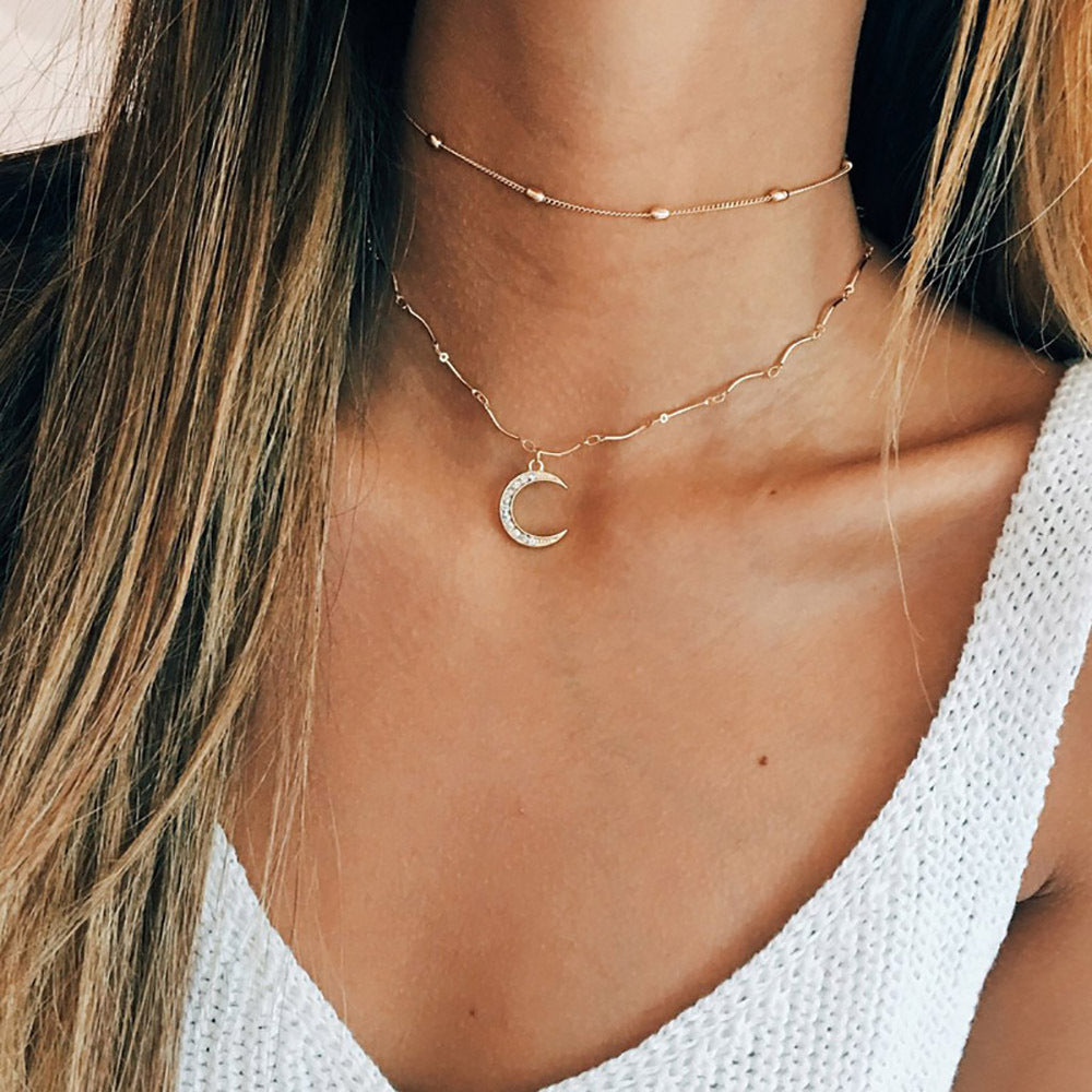 Crystal Moon Double Chain Choker for Women