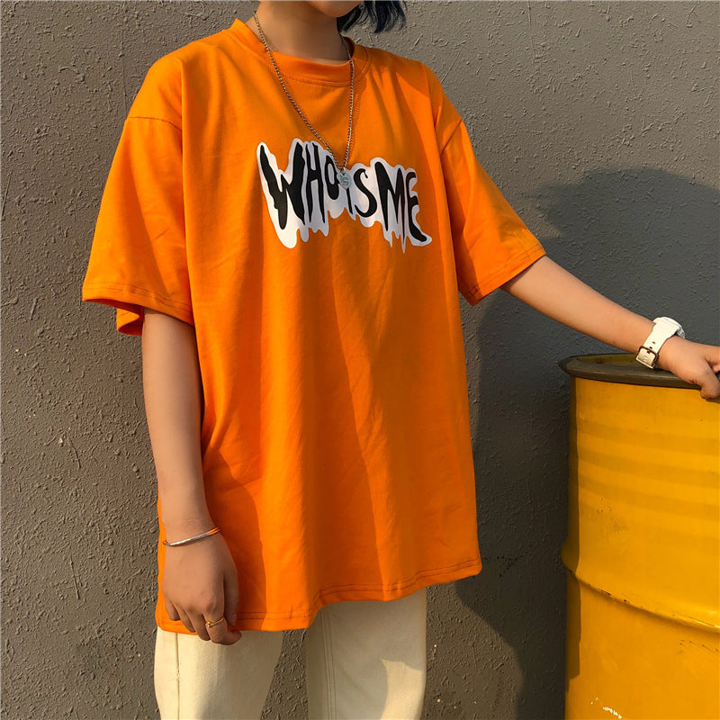 Men's Orange Letter & Figure Print Tee