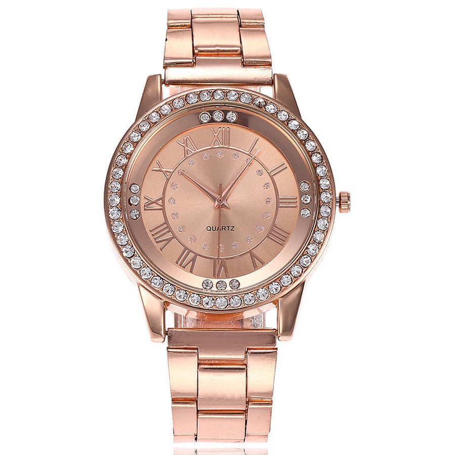 Vansvar Rose Gold Rhinestone Dress Watch