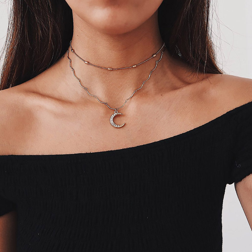 Crystal Moon Double Chain Choker for Women