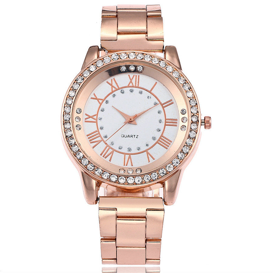 Vansvar Rose Gold Rhinestone Dress Watch