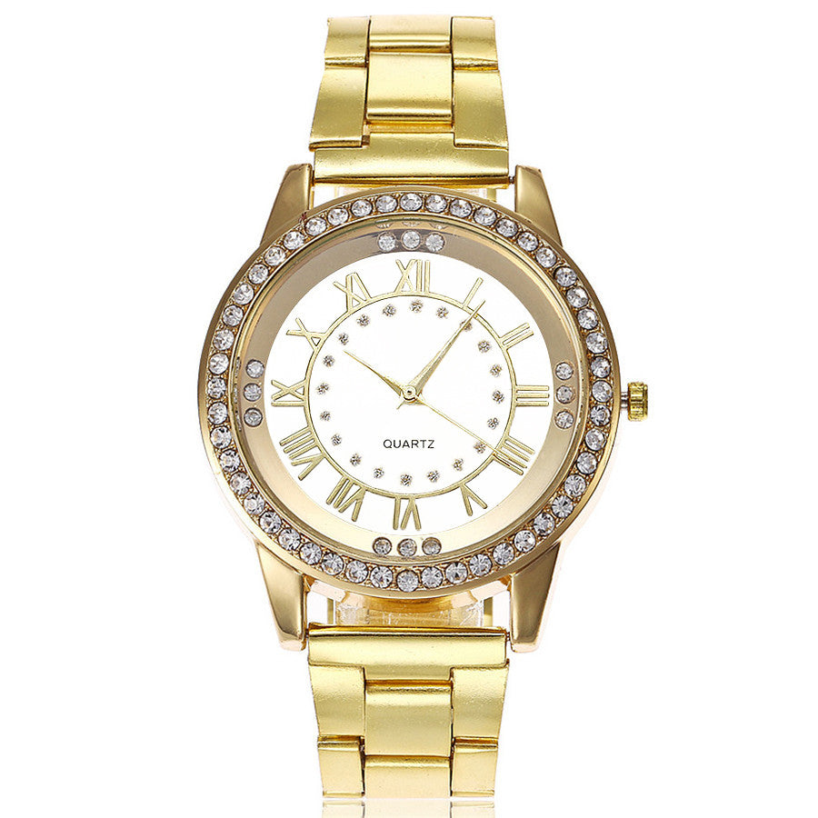 Vansvar Rose Gold Rhinestone Dress Watch