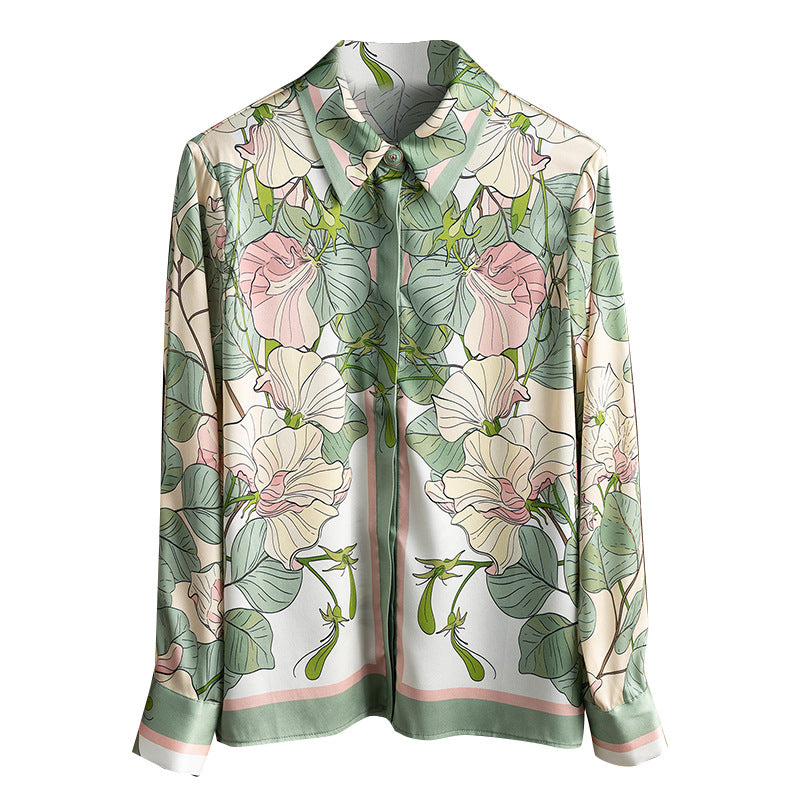 Lotus Printed Shirt Silk Elastic Force