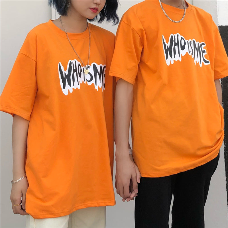 Men's Orange Letter & Figure Print Tee