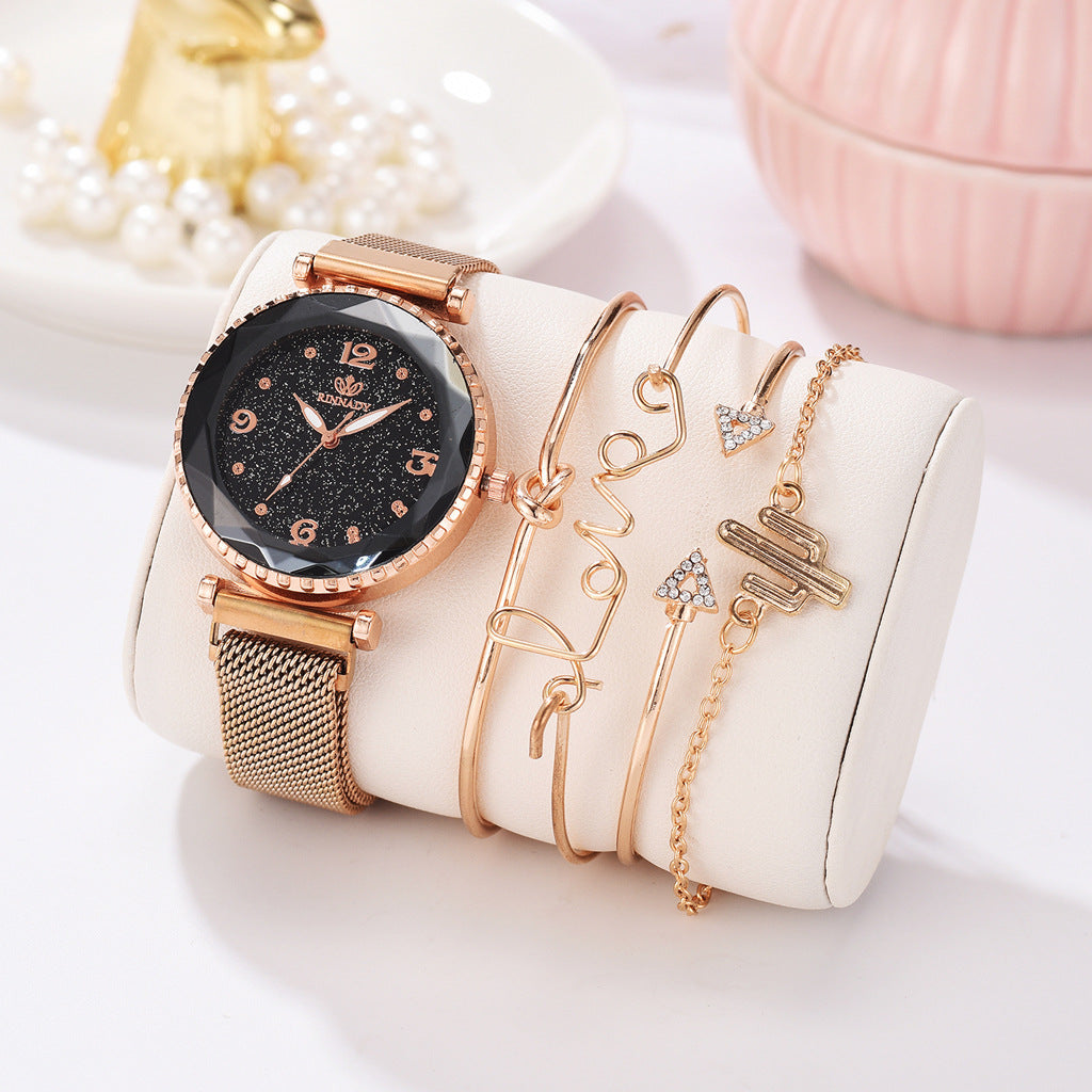  Women Watches Starry Sky Magnet Buckle Fashion Bracelet Wristwatch Roman Numeral Simple Clock Gift