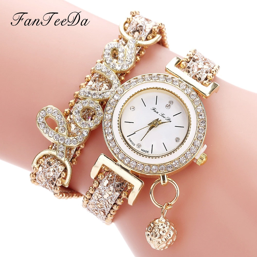 FanTeeDa Women's Rhinestone Bracelet Watch