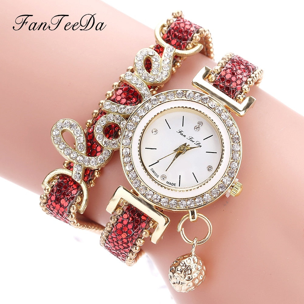 FanTeeDa Women's Rhinestone Bracelet Watch