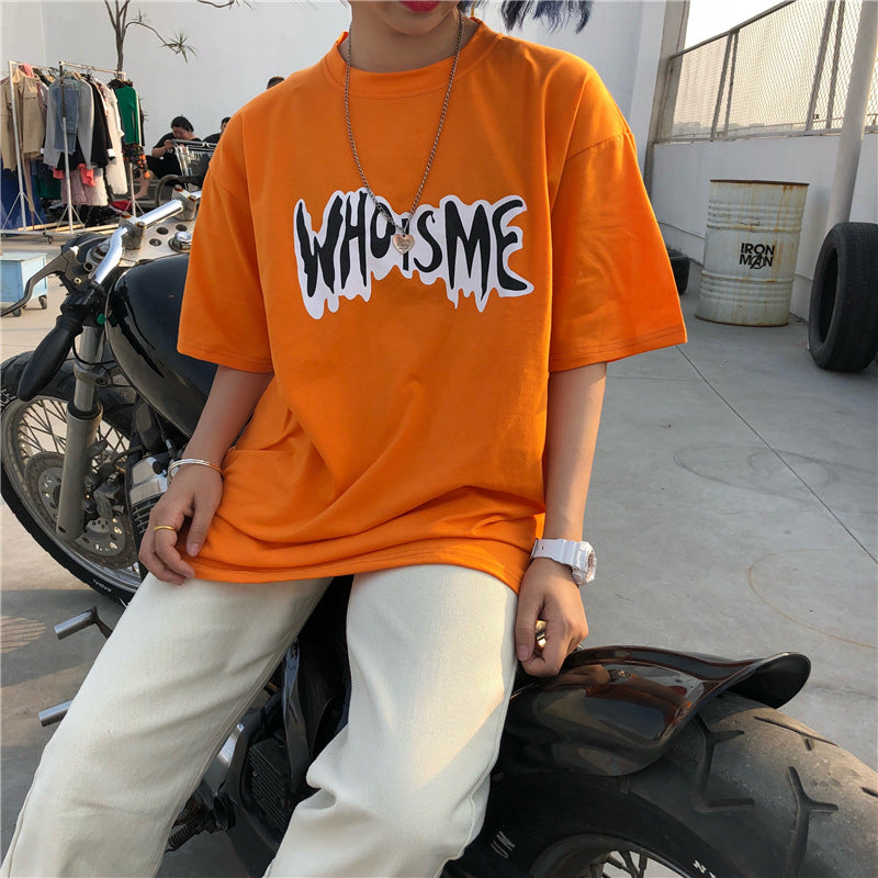 Men's Orange Letter & Figure Print Tee