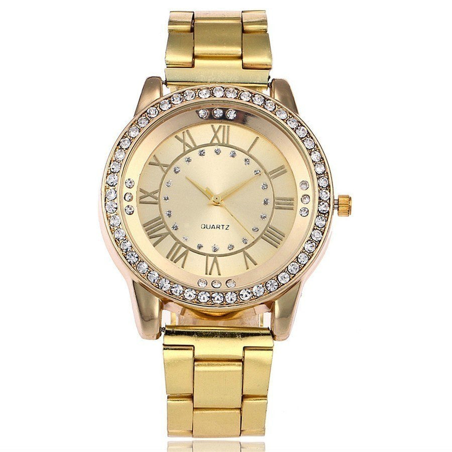 Vansvar Rose Gold Rhinestone Dress Watch