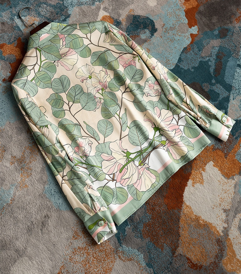 Lotus Printed Shirt Silk Elastic Force