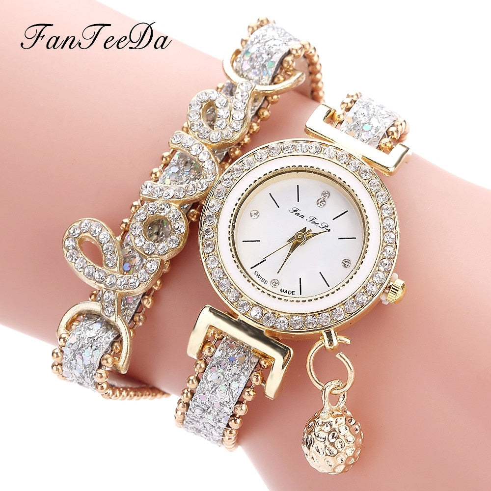 FanTeeDa Women's Rhinestone Bracelet Watch